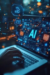 Obraz premium Artificial Intelligence Interface Displayed on a Laptop Screen With User Interaction