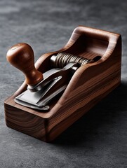 Carpenter's smoothing plane glides across rich, dark wood - handtool artisanal project. furniture