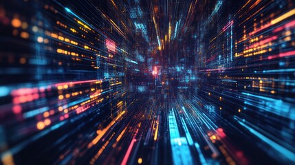 Obraz premium Dynamic abstract illustration of flowing data streams, showcasing digital connections and vibrant colors, perfect for tech-themed designs.