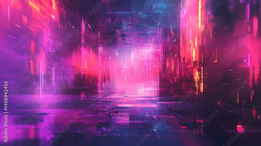 Poster futuristic abstract background with vibrant neon colors and dynamic patterns creating a digital atmo