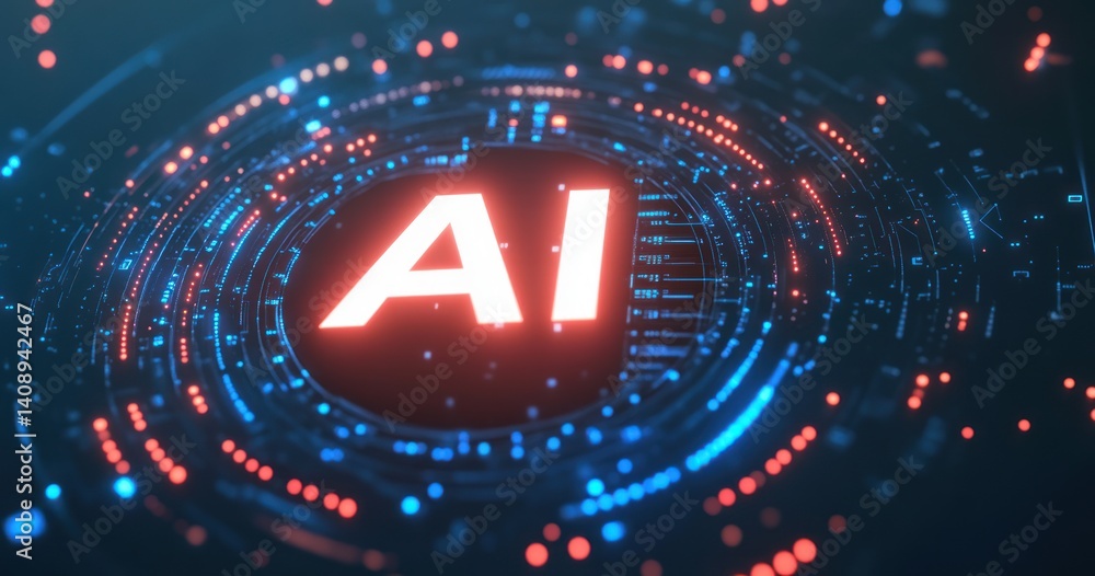 Poster futuristic abstract design featuring ai technology concept with glowing elements and digital pattern