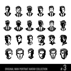Original man portraits, avatars, black and white vector collection No 3