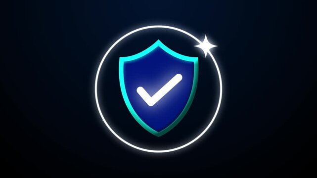 Animated protection shild with a check mark glow on dark background