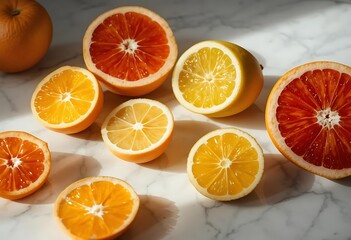 Fototapeta premium Sunlit Citrus Slices: A Vibrant Still Life