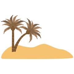 Illustration of two palm trees growing on a sandy desert hill. A flat vector perfect for tropical, nature, travel, and summer-themed designs or educational materials.