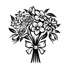 Black and White Bouquet Rose, Daisy, Floral Arrangement with Ribbon, Decoration