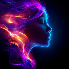 Glowing Profile of a Woman with Flowing Energy