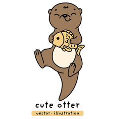cute kawaii otter and fish in cartoon vector