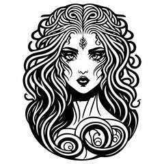Monochrome Mystical Woman Portrait Black Design