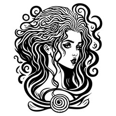 Mystical Woman with Flowing Hair Illustration