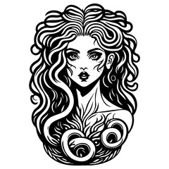 Mythical Enchantress with Snakes and Wild Hair