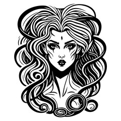 Enchanting Female Portrait with Flowing Hair Art