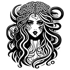 Mystical female portrait illustration in vector