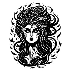 Black and White Mystical Female Portrait Design