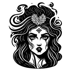 Mystic Woman with Haunting Eyes Vector Design