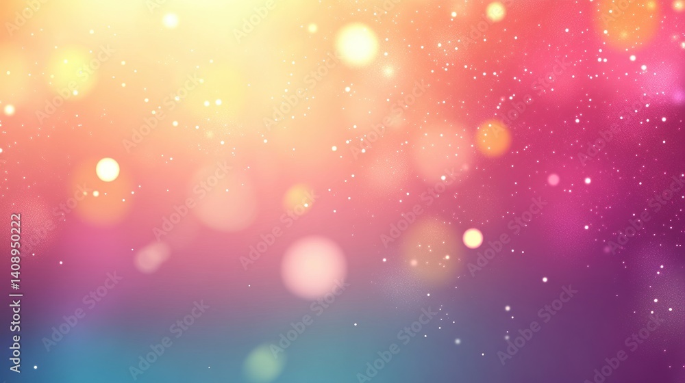 Poster colorful bokeh background with soft gradient lights, glowing particles, and dreamy abstract blur