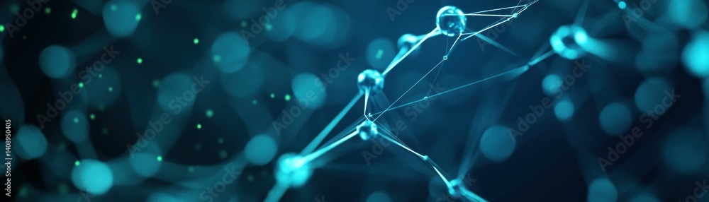 Poster abstract image of connected spheres with lines and a blurred background