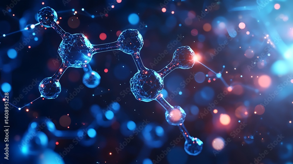 Poster visualizing molecule structure with glowing connections