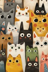 Colorful cartoon illustration of cute cats with vibrant expressions