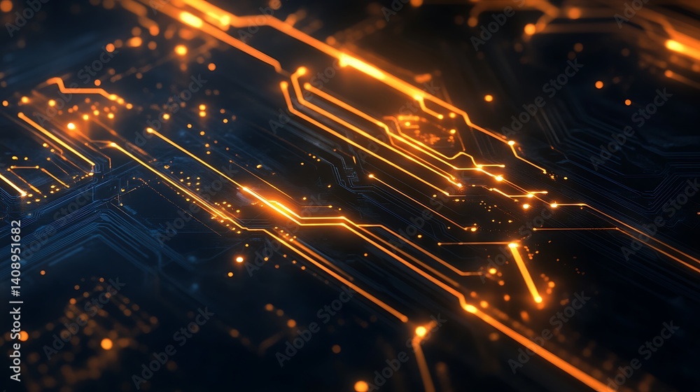 Poster glowing circuit board abstract background with light trails