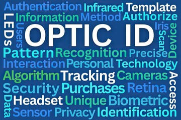Obraz premium Optic ID Word Cloud on Blue Background