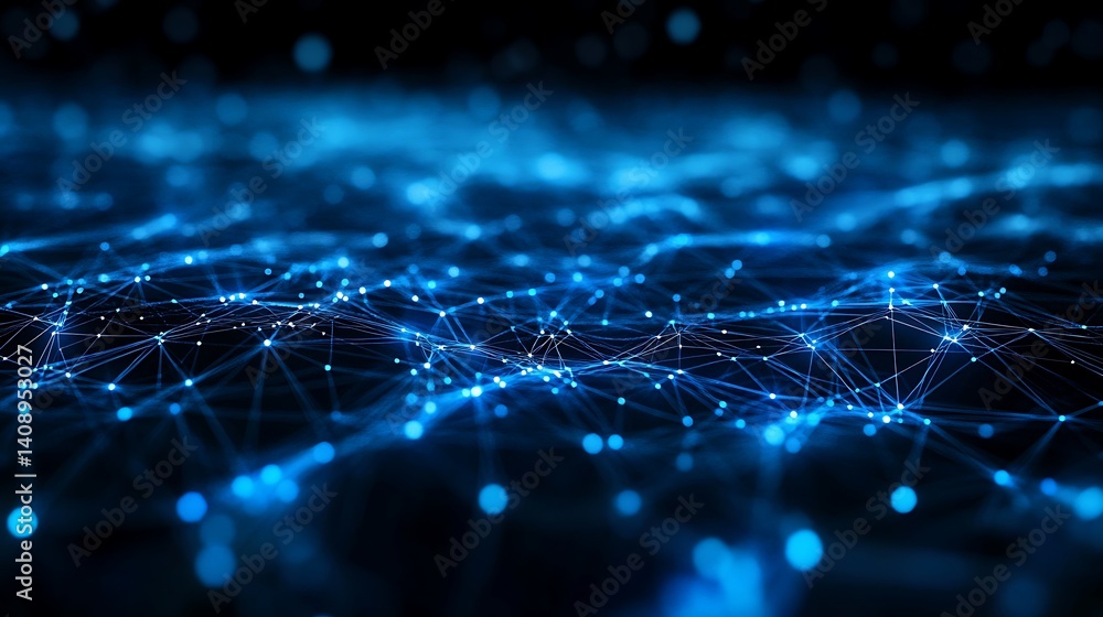 Poster abstract network connecting dots with blue glowing lines
