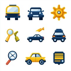 Naklejka premium Colorful Icons of Vehicles and Tools