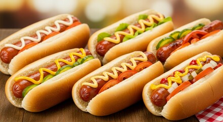 Delicious Hot Dogs with Various Toppings