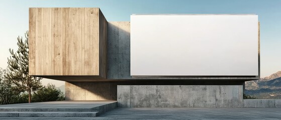 Modern Minimalist Building with Blank Billboard