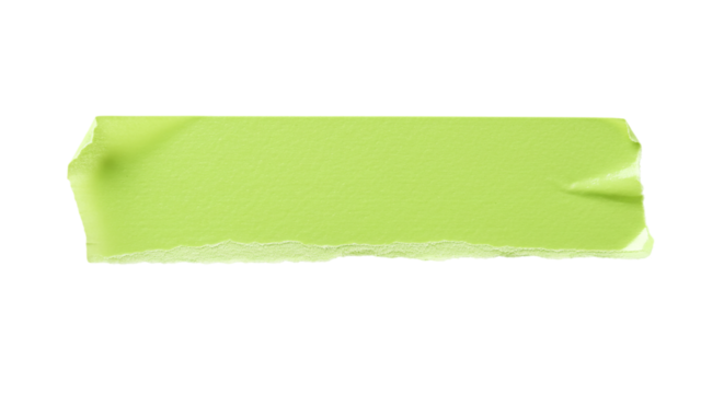 A single piece of light green masking tape on a black background showing adhesive edges and torn ends retro color paper texture transparent background