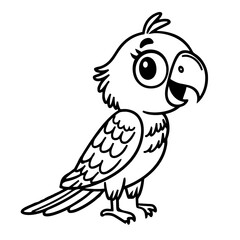 Black and white parrot vector outline illustration with simple background