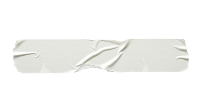 A single strip of white crumpled tape on a black background with visible adhesive texture color full paper texture transparent background