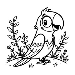 Parrot line art vector  black and white bird illustration on white background