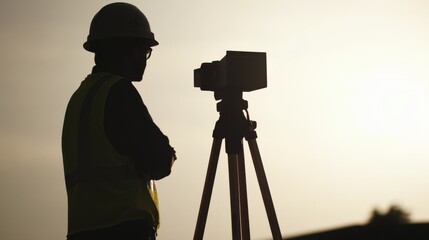 A construction worker surveying a construction site. Featuring planning and decision-making