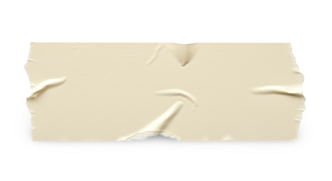 Close up of a piece of beige masking tape with wrinkled surface on a black background space for text color full paper texture transparent background
