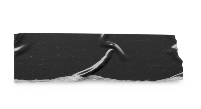 Isolated piece of wrinkled gray tape with torn edges on a black background in a studio setting color full paper texture transparent background