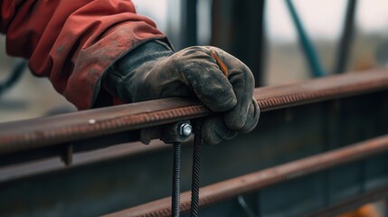 A construction worker tightening a bolt on a steel structure. Featuring precision and strength