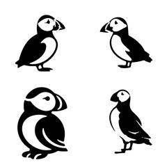 A clean set of puffin bird silhouettes ideal for nature, wildlife, and conservation-themed projects. Perfect for use in logos, posters, apparel, and educational materials.