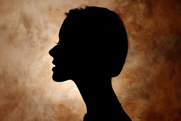 silhouette profile of a woman, Mocha Mousse background 