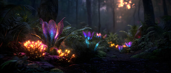 Enchanting Luminescent Flora in a Mystical Forest