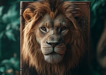 Fototapeta premium Lion Portrait on Book Cover