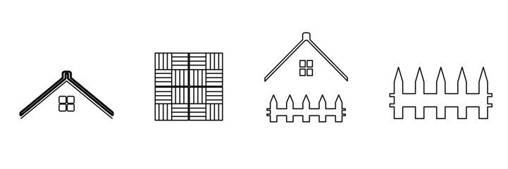 Title Set of 14 house web icons in line style. roof,  floor, porch, fence   . Vector illustration.