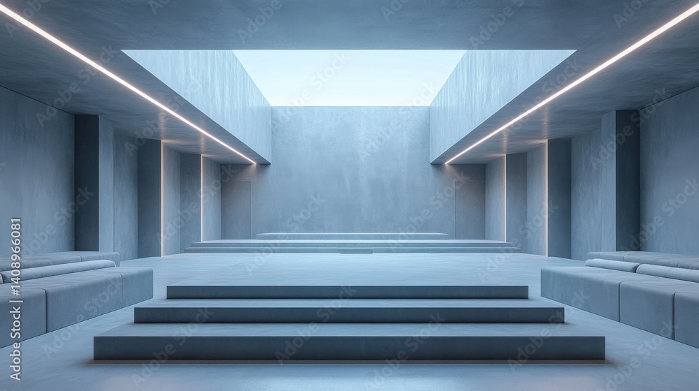 Aufkleber a modern minimalist theater with empty rows of seats and an untouched stage