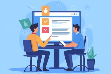 Fototapeta premium Teamwork, Online Collaboration, Project Review