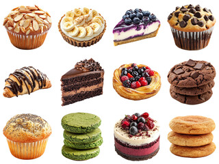 A Colorful Bakery Collection of Delicious Pastries and Desserts Including Cakes, Muffins, Tarts,...