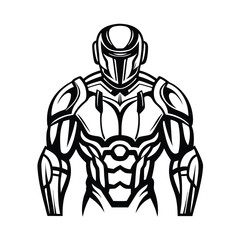 Fototapeta premium Futuristic Warrior Mascot in Detailed Black and White Armor, Robotic Suit