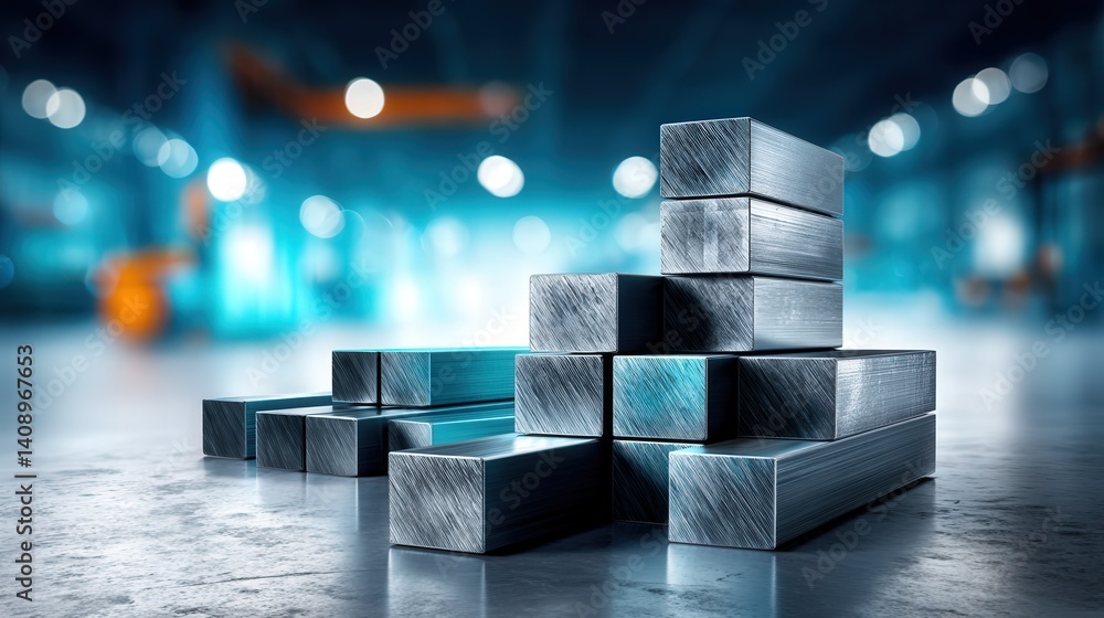 Poster stack of extruded aluminum profiles arranged neatly displaying industrial design and modern engineer