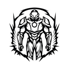 SciFi Warrior Character in Black and White with Tribal Elements