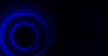 Striking Dark Blue Abstract Concentric Circles on Black Backdrop for Minimalist Digital Design or Neon Light Effect Presentations and Modern Tech Concepts