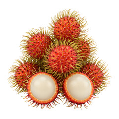 Pile of Rambutan Fruit Whole and Sliced Exotic Tropical Food